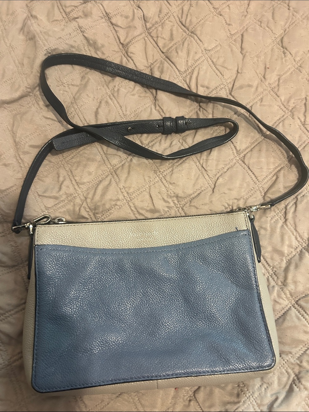 Leather Crossbody Bag in Blue and Cream